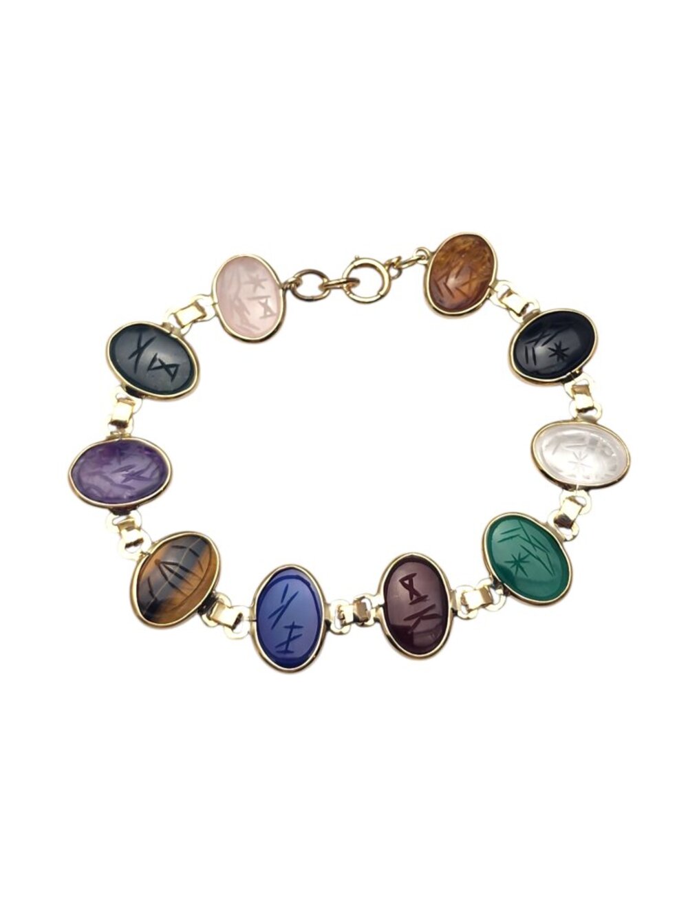 14K Yellow Gold Scarab Style Stone Bracelet #25695